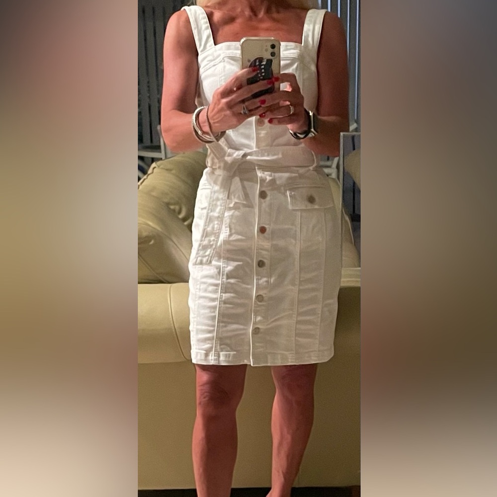 White Button-Down Jean Dress with Belt